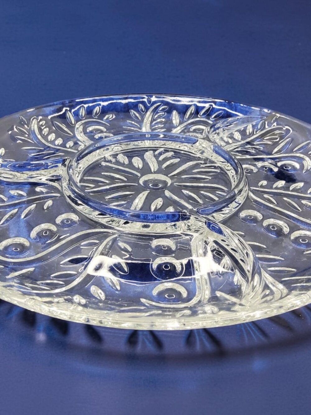 vintage 1950s federal glass clear feather dot and leaf serving platter